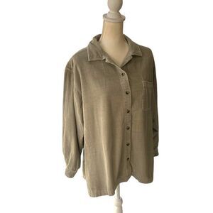 L.L. Bean Women Wide Whale Corduroy Button-Up Shirt Jacket Beige Long Sleeve 2X